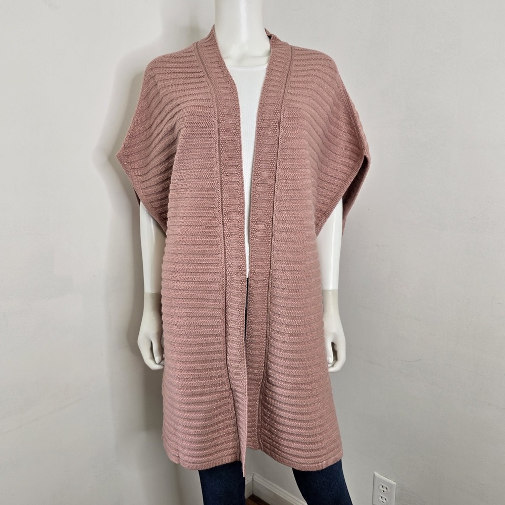 Chicos Cardigan Shimmer Ribbed Sleeveless Dusty Rose Pink Sweater Size 4 XXL NWT